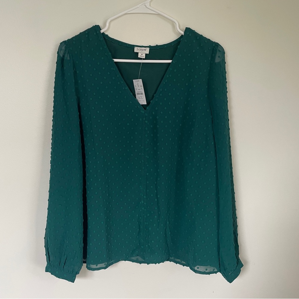 J. Crew Green V-Neck Blouse